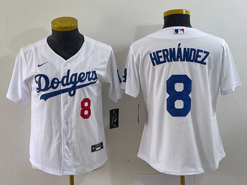 Women%27s Los Angeles Dodgers #8 Kike Hernandez Number White Stitched Cool Base Nike Jersey